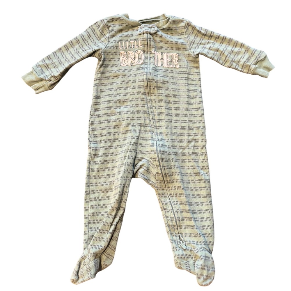 Just One You by Carters 6M Little Brother Green Striped Zip‎ Up Footed Sleeper